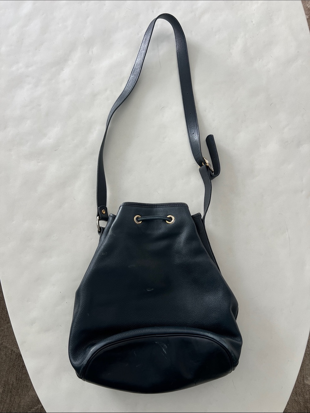 Longchamp Vintage Dark Blue Leather Single Strap Crossbody Bucket Shoulder Bag - Picture 4 of 8